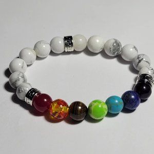 Natural Howlite Chakra Crystal Beaded Bracelet 8mm 7" Medium